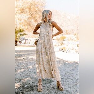 Entro Cream and Tan Maxi Dress